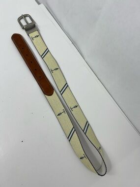 DocMurphy Striped Cream Canvas Belt with Brown Leather Trim